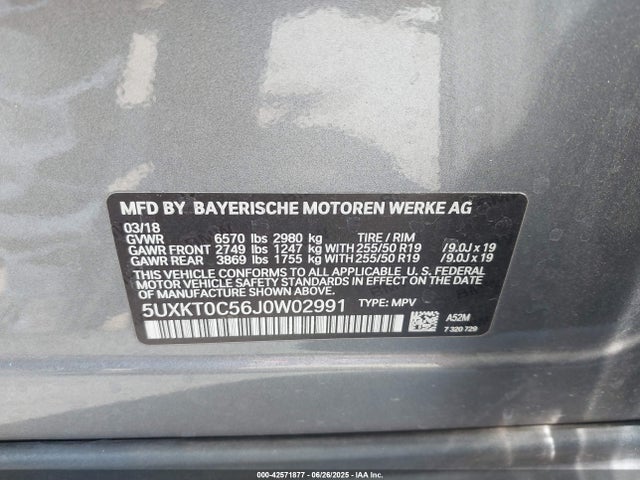5UXKT0C56J0W02991 BMW 2018