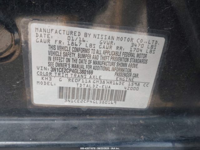 3N1CE2CP4GL380169 Nissan 2016