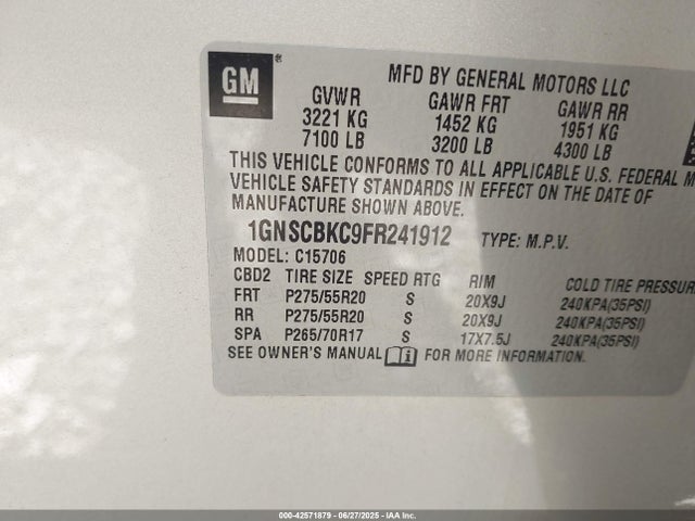 1GNSCBKC9FR241912 Chevrolet l83 - vvt, active fuel management, aluminum