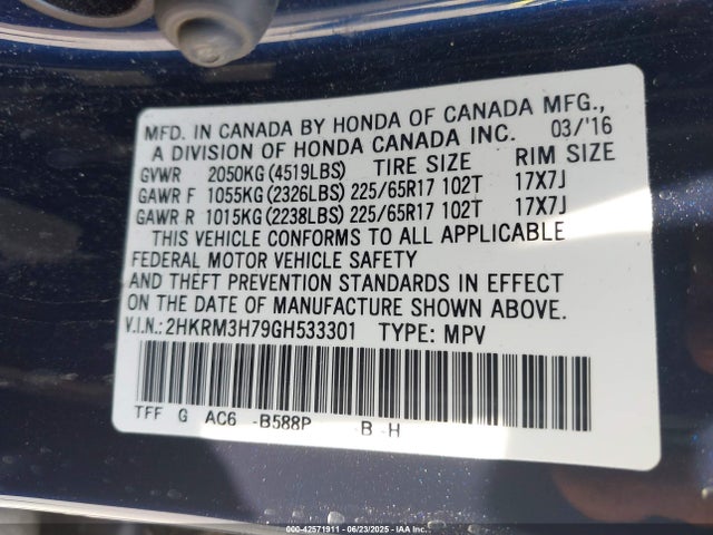 2HKRM3H79GH533301 Honda k24w9