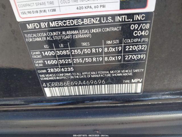2009 MERCEDES-BENZ ML 350 4JGBB86E69A469696 Photo 8