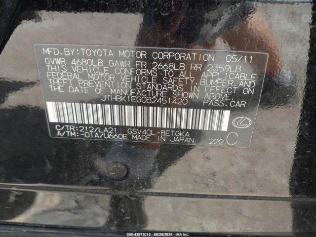 2011 LEXUS ES 350 JTHBK1EG0B2451420 Photo 8