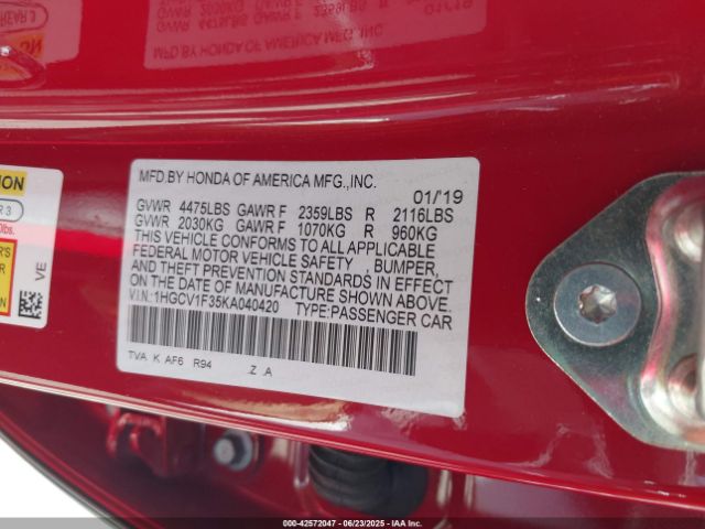 2019 HONDA ACCORD 1HGCV1F35KA040420 Photo 8