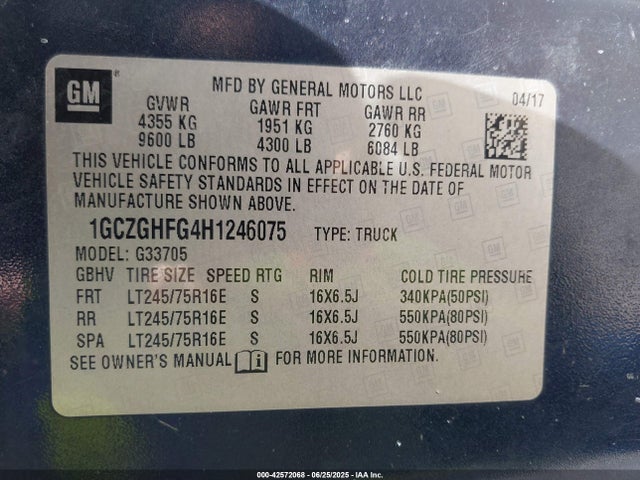 1GCZGHFG4H1246075 Chevrolet l96 - engine flexible fuel, iron