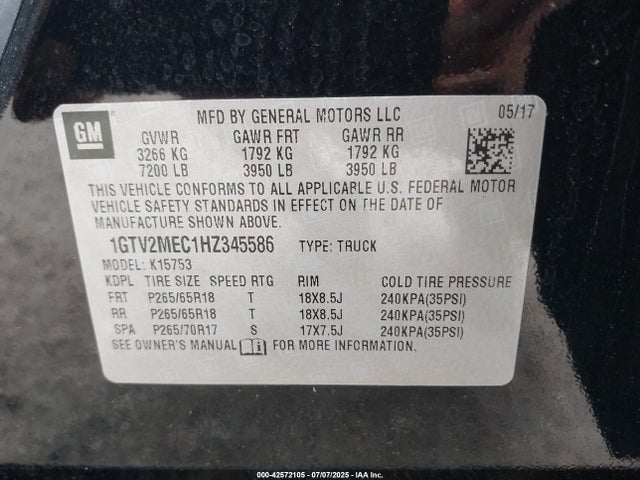 1GTV2MEC1HZ345586 GMC l83 -spark ignited direct injection, variable valve timing, afm, e85 max, alum