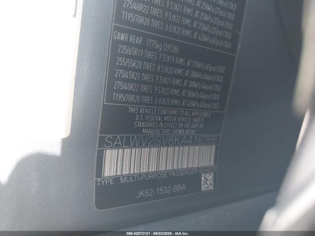 2019 LAND ROVER RANGE ROVER SPORT SALWV2SV8KA416366 Photo 8