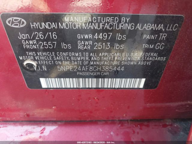 2016 HYUNDAI SONATA 5NPE24AF8GH385444 Photo 8