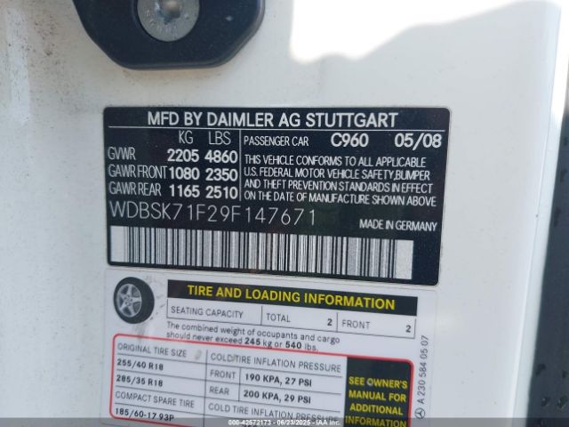 2009 MERCEDES-BENZ SL 550 WDBSK71F29F147671 Photo 8