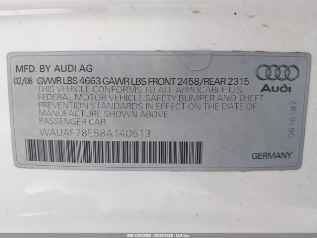 2008 AUDI A4 WAUAF78E58A140513 Photo 8