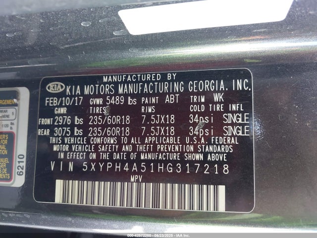 5XYPH4A51HG317218 KIA 2017