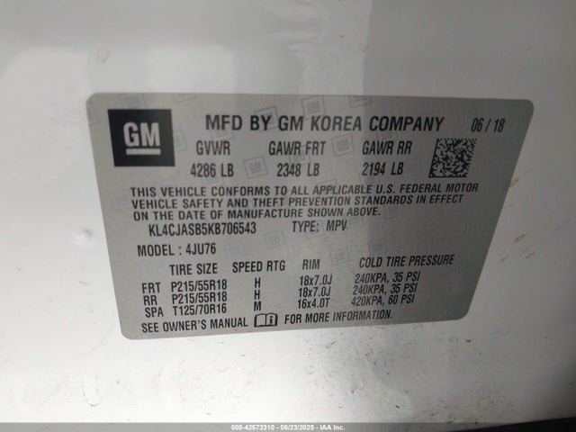 KL4CJASB5KB706543 Buick luv: mfi, variable valve timing, alum, e85 max