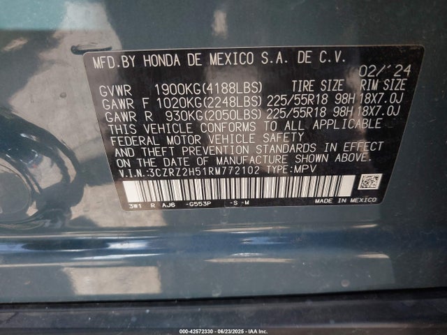 3CZRZ2H51RM772102 Honda k20z5
