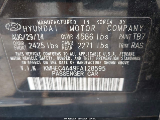 Hyundai dohc mpi theta ii 2015 KMHEC4A49FA128595 Image 9