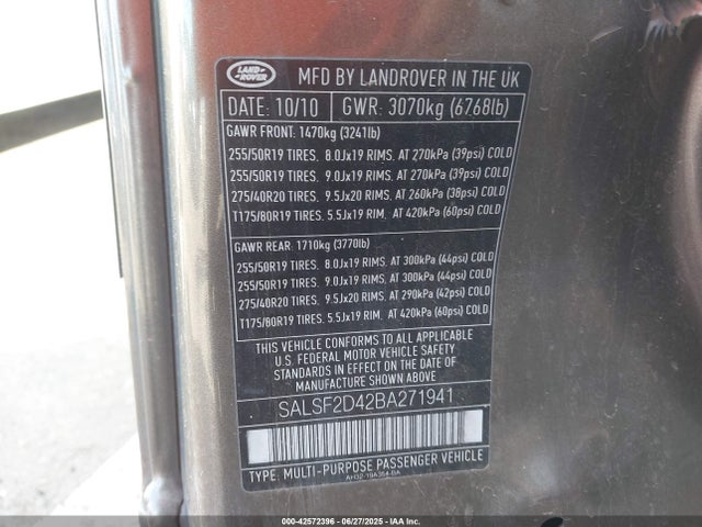 2011 LAND ROVER RANGE ROVER SPORT SALSF2D42BA271941 Photo 8