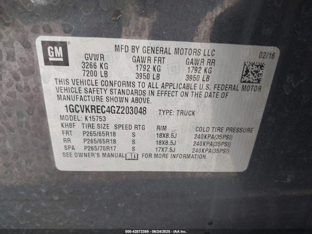 1GCVKREC4GZ203048 Chevrolet l83 - sidi, vvt, afm, e85 max, aluminum