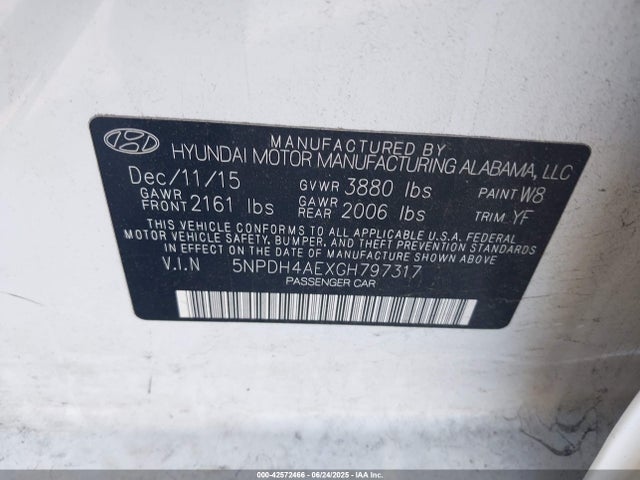 5NPDH4AEXGH797317 Hyundai dohc mpi nu