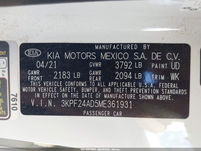 3KPF24AD5ME361931 KIA mpi nu