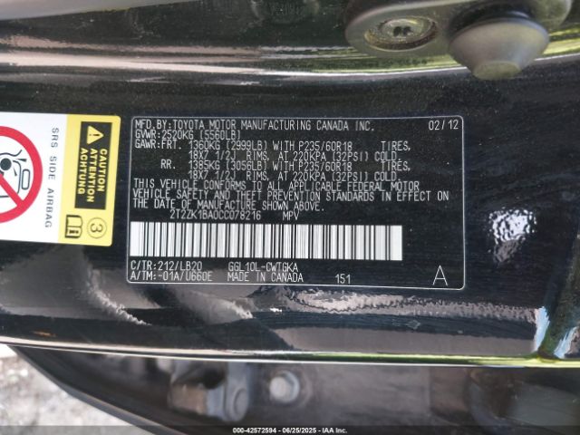2012 LEXUS RX 350 2T2ZK1BA0CC078216 Photo 8
