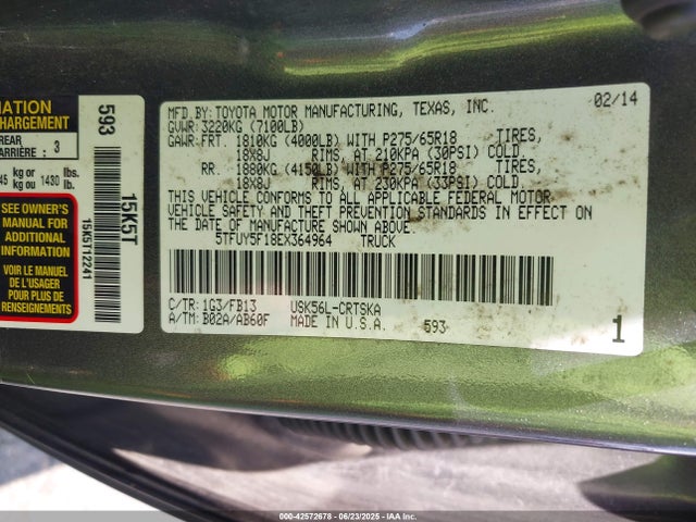 5TFUY5F18EX364964 Toyota 3ur-fe