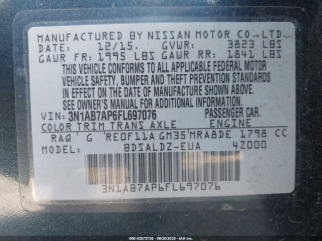 3N1AB7AP6FL697076 Nissan 2015