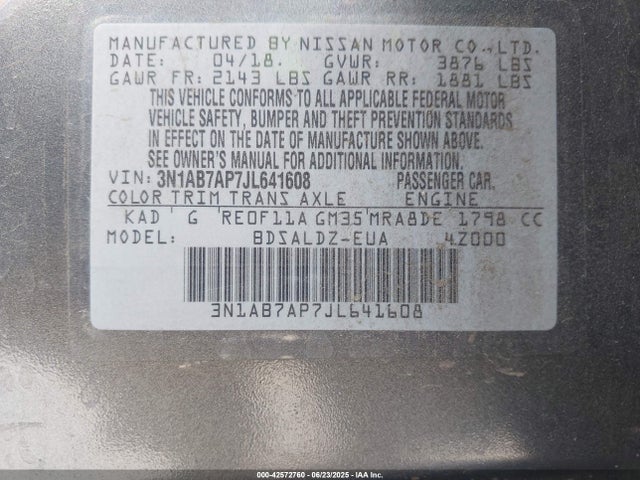 3N1AB7AP7JL641608 Nissan 2018