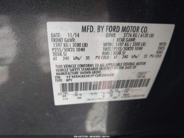 2015 FORD EXPLORER 1FM5K8D82FGB28928 Photo 8