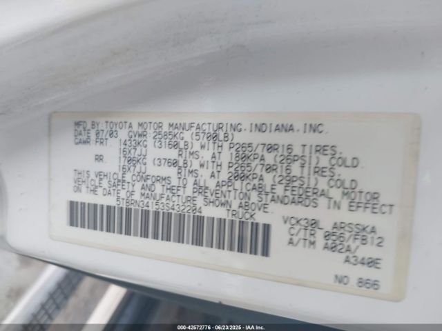 2003 TOYOTA TUNDRA 5TBRN34153S432204 Photo 8