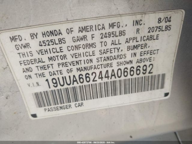 2004 ACURA TL 19UUA66244A066692 Photo 8