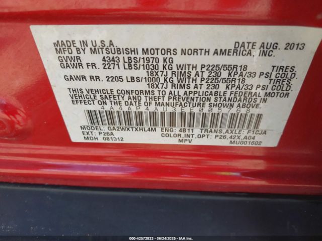 2014 MITSUBISHI OUTLANDER SPORT 4A4AP4AU3EE005768 Photo 8