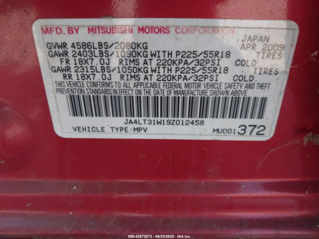 2009 MITSUBISHI OUTLANDER JA4LT31W19Z012458 Photo 8