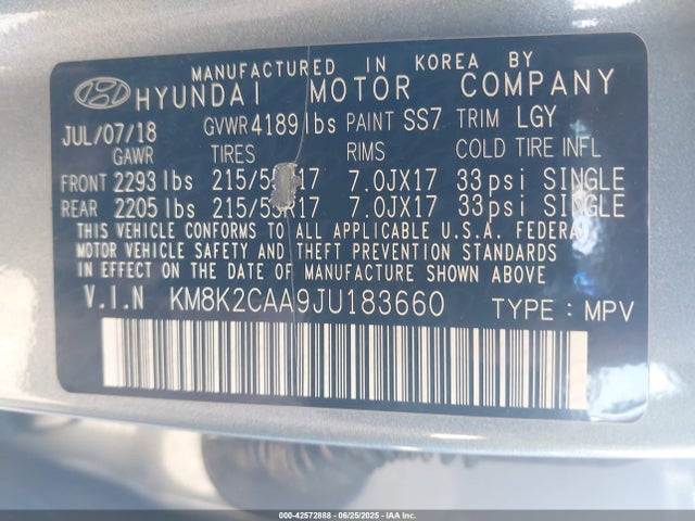 Hyundai mpi nu 2018 KM8K2CAA9JU183660 Image 9