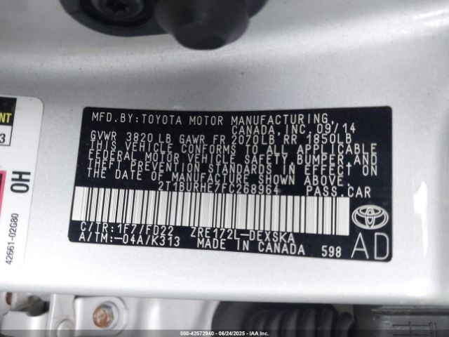 2015 TOYOTA COROLLA 2T1BURHE7FC268964 Photo 8