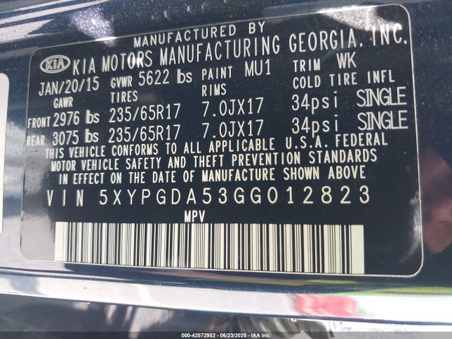 5XYPGDA53GG012823 KIA dohc gdi lambda ii