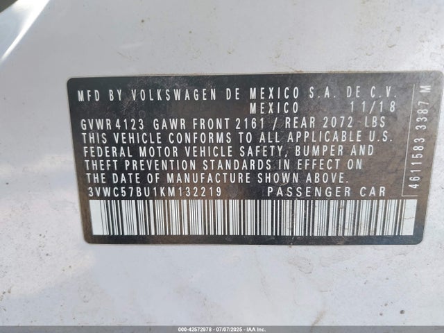 3VWC57BU1KM132219 Volkswagen 1.4 tsi