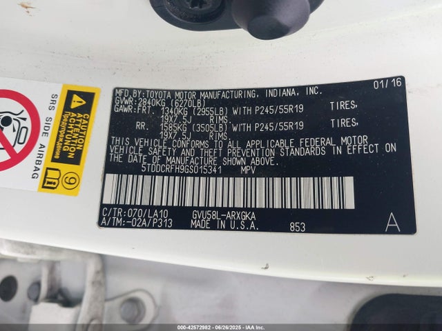 5TDDCRFH9GS015341 Toyota 2gr-fxe, 4jm, 2fm