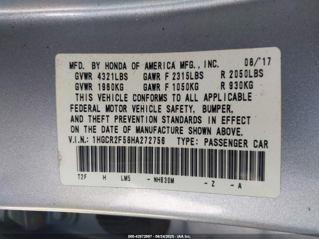 Honda k24w1 2017 1HGCR2F58HA272756 Image 9
