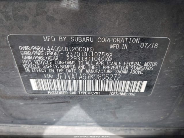 2019 SUBARU WRX JF1VA1A67K9806272 Photo 8