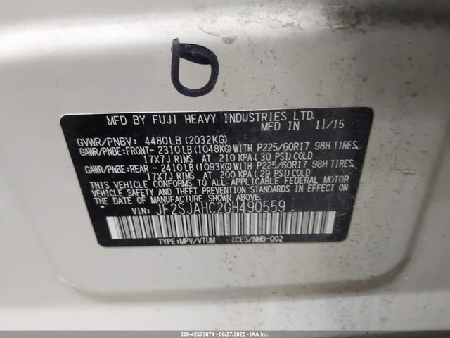 JF2SJAHC2GH490559 Subaru naturally aspirated u5