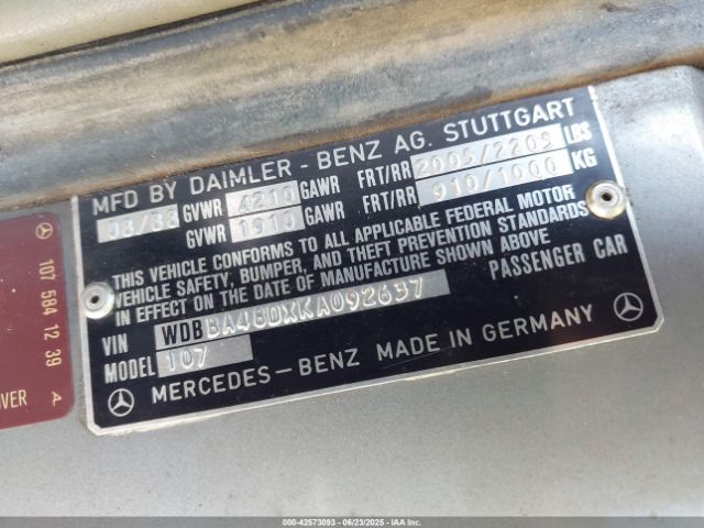 1989 MERCEDES-BENZ 560 WDBBA48DXKA092637 Photo 8