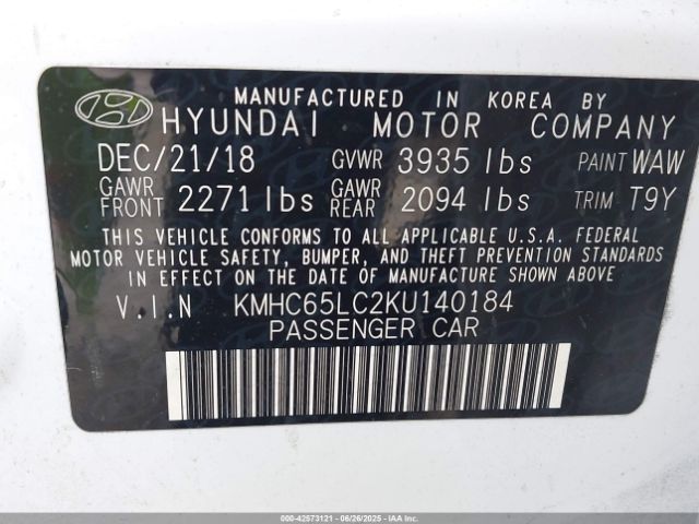 2019 HYUNDAI IONIQ HYBRID KMHC65LC2KU140184 Photo 8