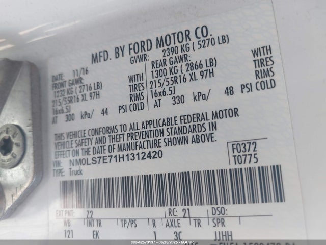 NM0LS7E71H1312420 Ford 2.5l dohc pfi