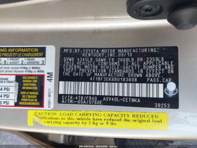 2011 TOYOTA CAMRY 4T1BF3EK6BU183608 Photo 8