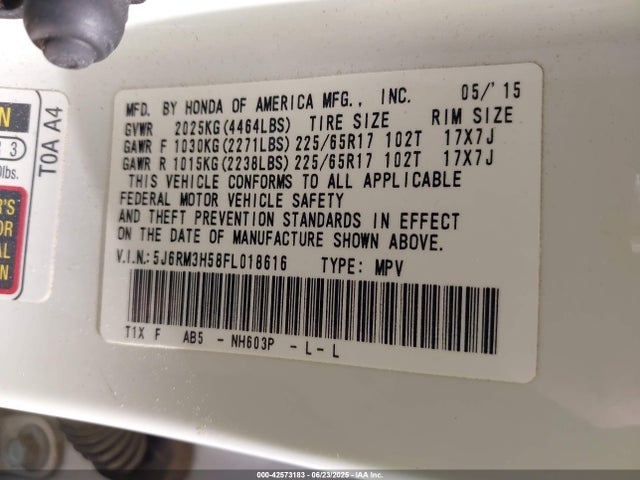 5J6RM3H58FL018616 Honda k24w9/k24v1