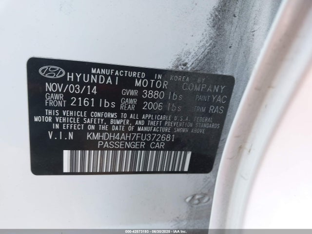 KMHDH4AH7FU372681 Hyundai dohc gdi nu