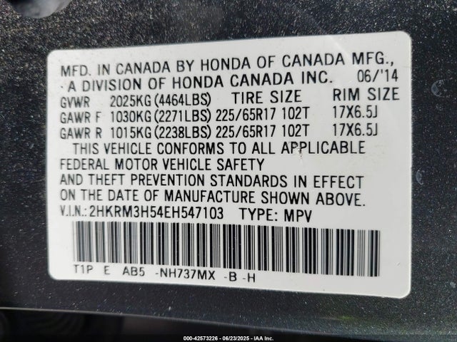 2HKRM3H54EH547103 Honda k24z7