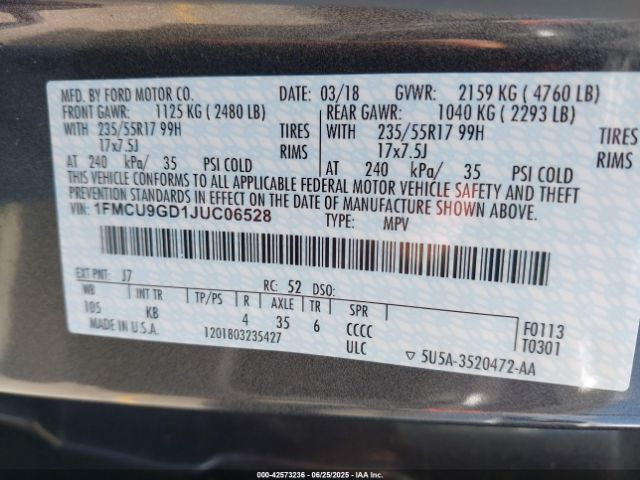 2018 FORD ESCAPE 1FMCU9GD1JUC06528 Photo 8