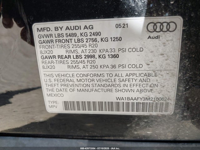 2021 AUDI Q5 WA1BAAFY3M2100624 Photo 8
