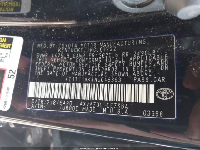 2022 TOYOTA CAMRY 4T1T11AK4NU046393 Photo 8