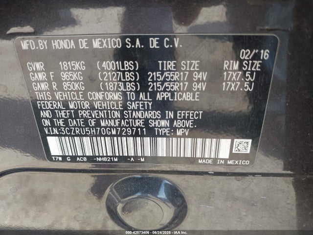 3CZRU5H70GM729711 Honda r18z9