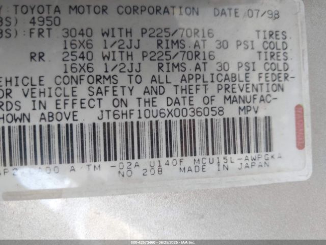 1999 LEXUS RX 300 JT6HF10U6X0036058 Photo 8